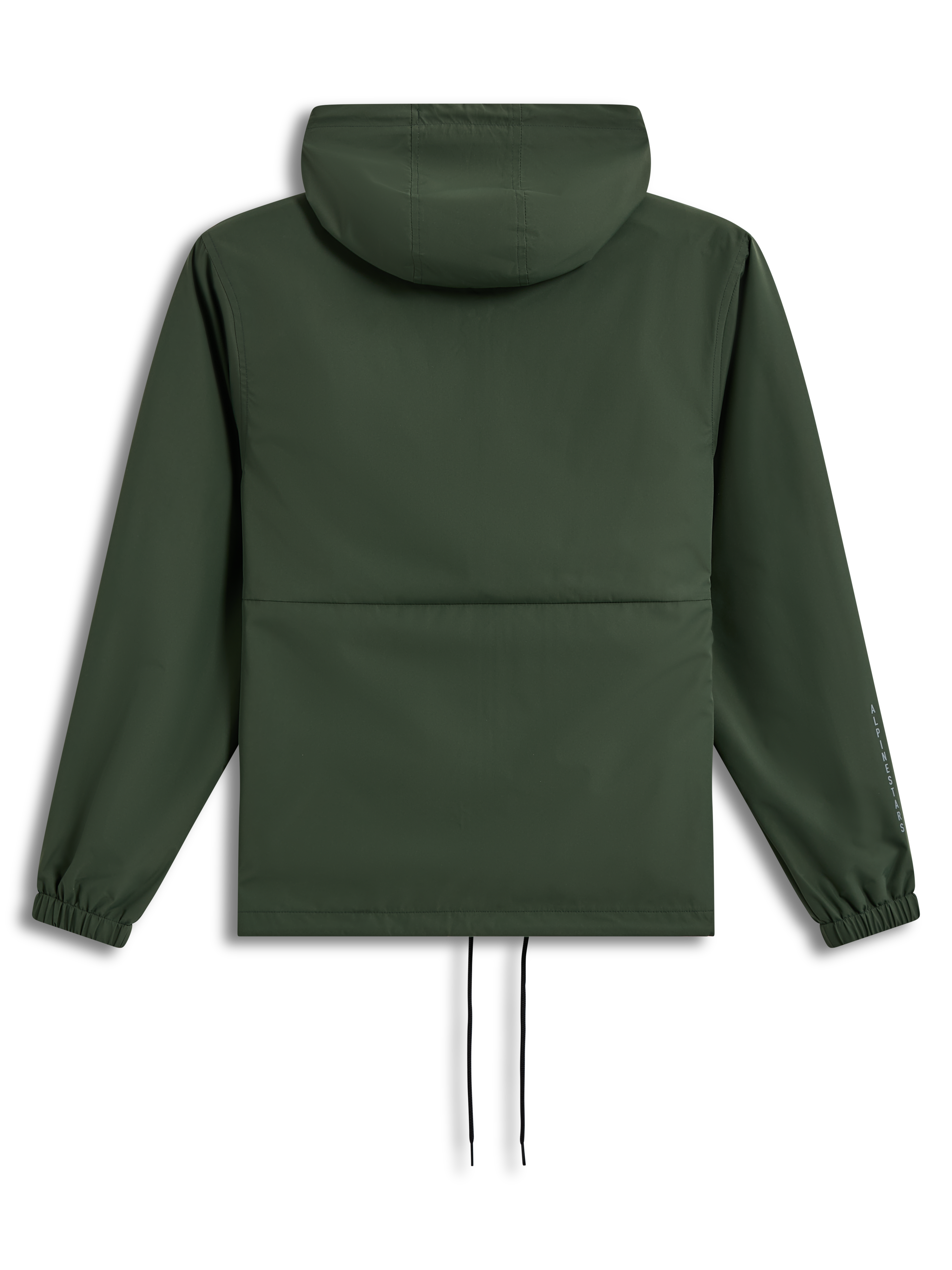 Alpinestars Speeder Resolve Windbreaker Jacket, lightweight hooded sportswear shell in Pine green, back view with elastic cuffs.