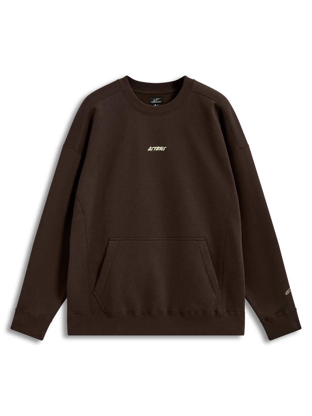 Alpinestars Guise Oversized Crew, brauner Fleece-Pullover mit Kängurutasche und gesticktem Astars-Logo, Lifestyle-Sportmode