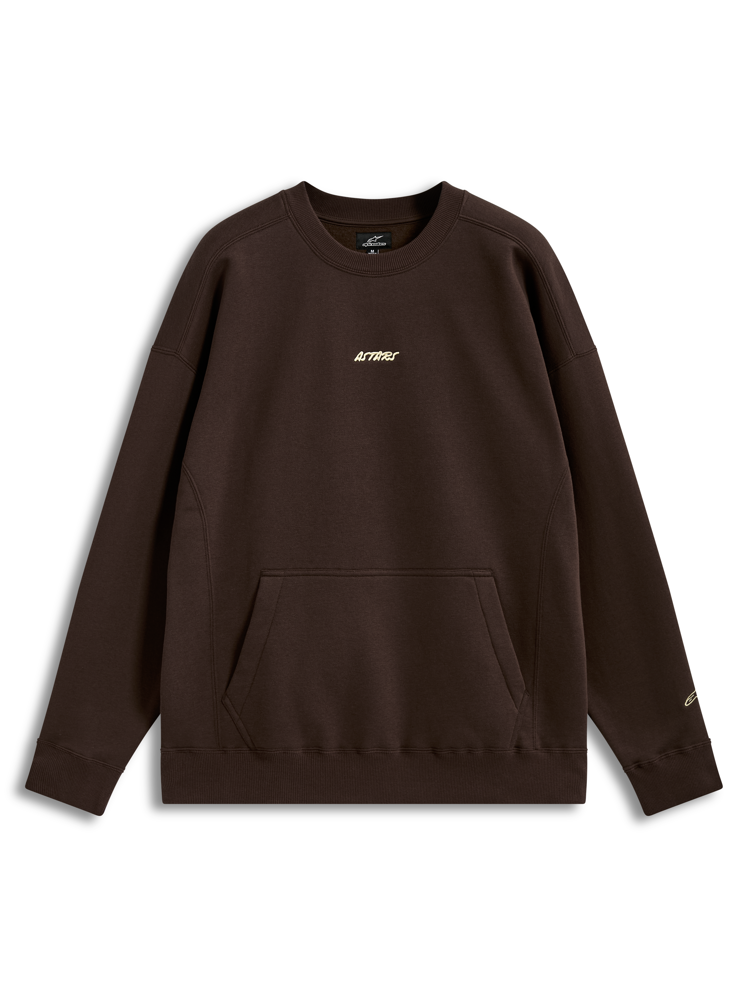 Alpinestars Guise Oversized Crew, brauner Fleece-Pullover mit Kängurutasche und gesticktem Astars-Logo, Lifestyle-Sportmode