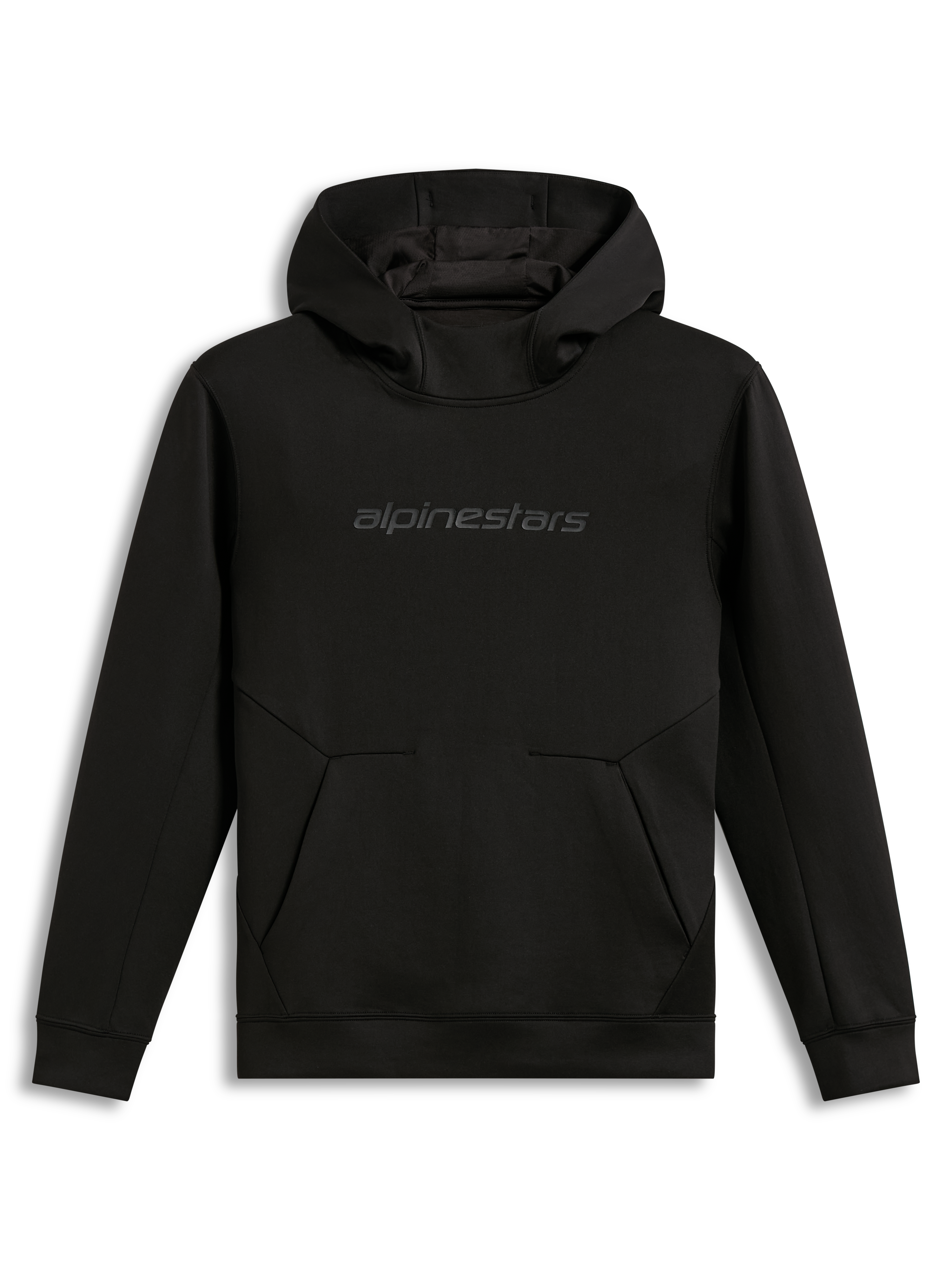 Alpinestars Datrix Hoodie, schwarzer Sportswear-Kapuzenpullover aus Doppelfleece mit tonalem HD-Logo und Abnäher-Tasche.