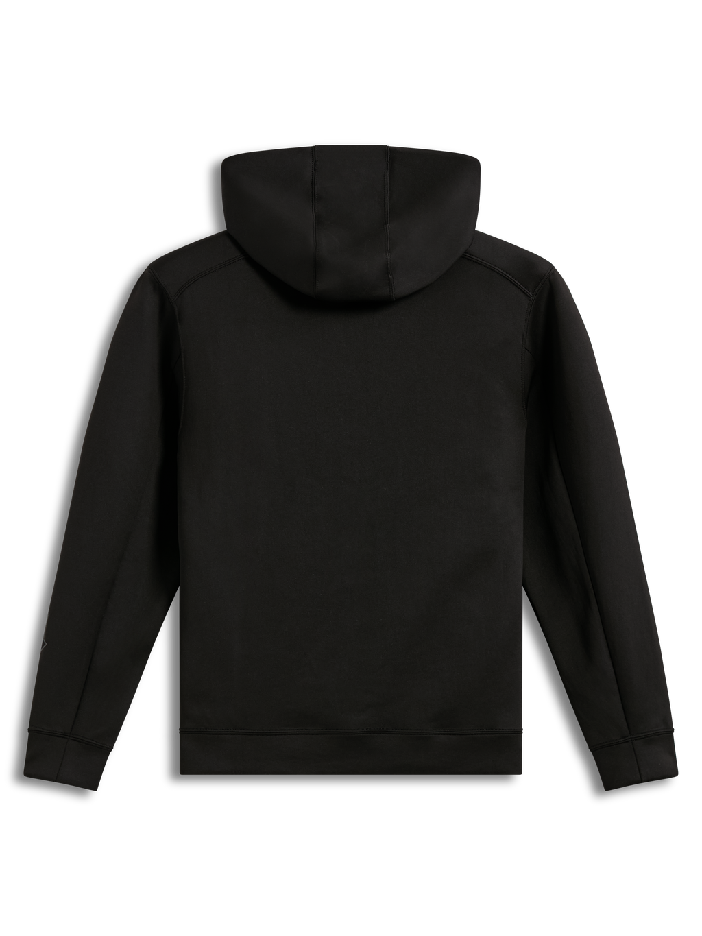 Alpinestars Datrix Hoodie, Rückansicht des schwarzen Tri-Blend-Fleece-Pullovers mit Mesh-gefütterter Kapuze.