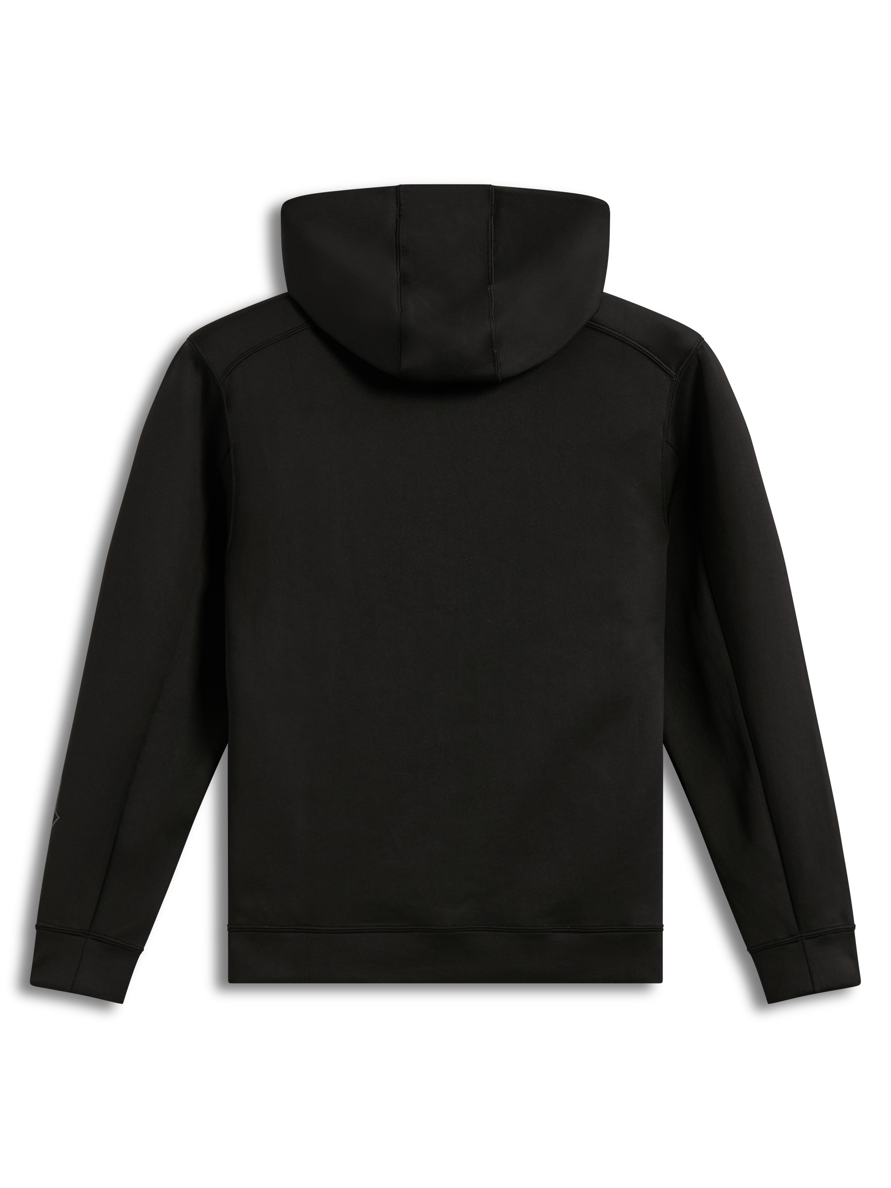 Alpinestars Datrix Hoodie, Rückansicht des schwarzen Tri-Blend-Fleece-Pullovers mit Mesh-gefütterter Kapuze.