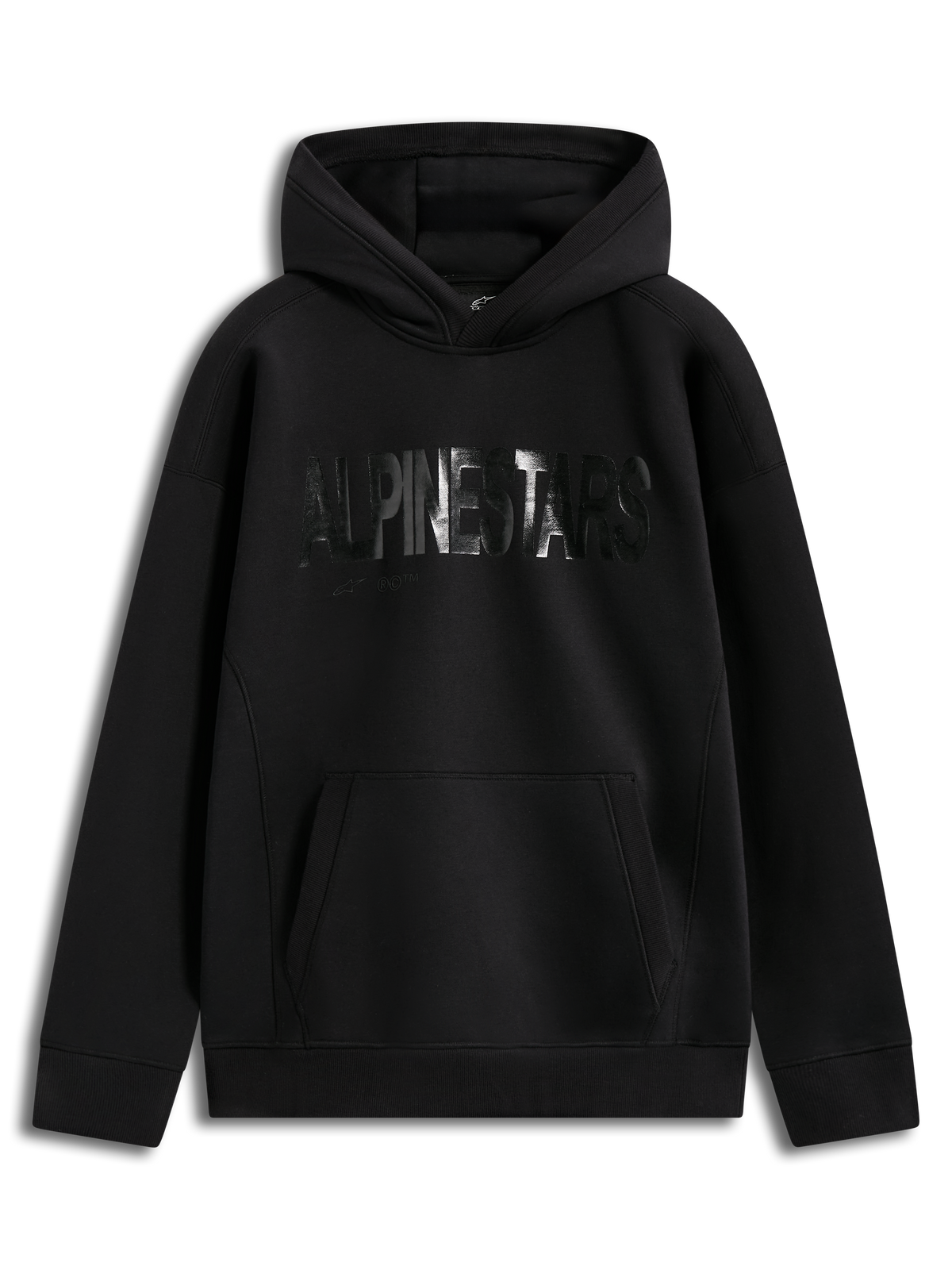 Alpinestars Shaw Oversized Hoodie, black pullover fleece with textured word logo and kangaroo pocket.