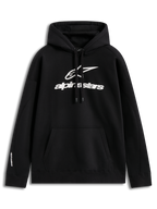 Alpinestars Prelude Oversized Hoodie, Kapuzenjacke aus schwarzem Fleece, weißes Puff-Druck-Logo und Kängurutasche.