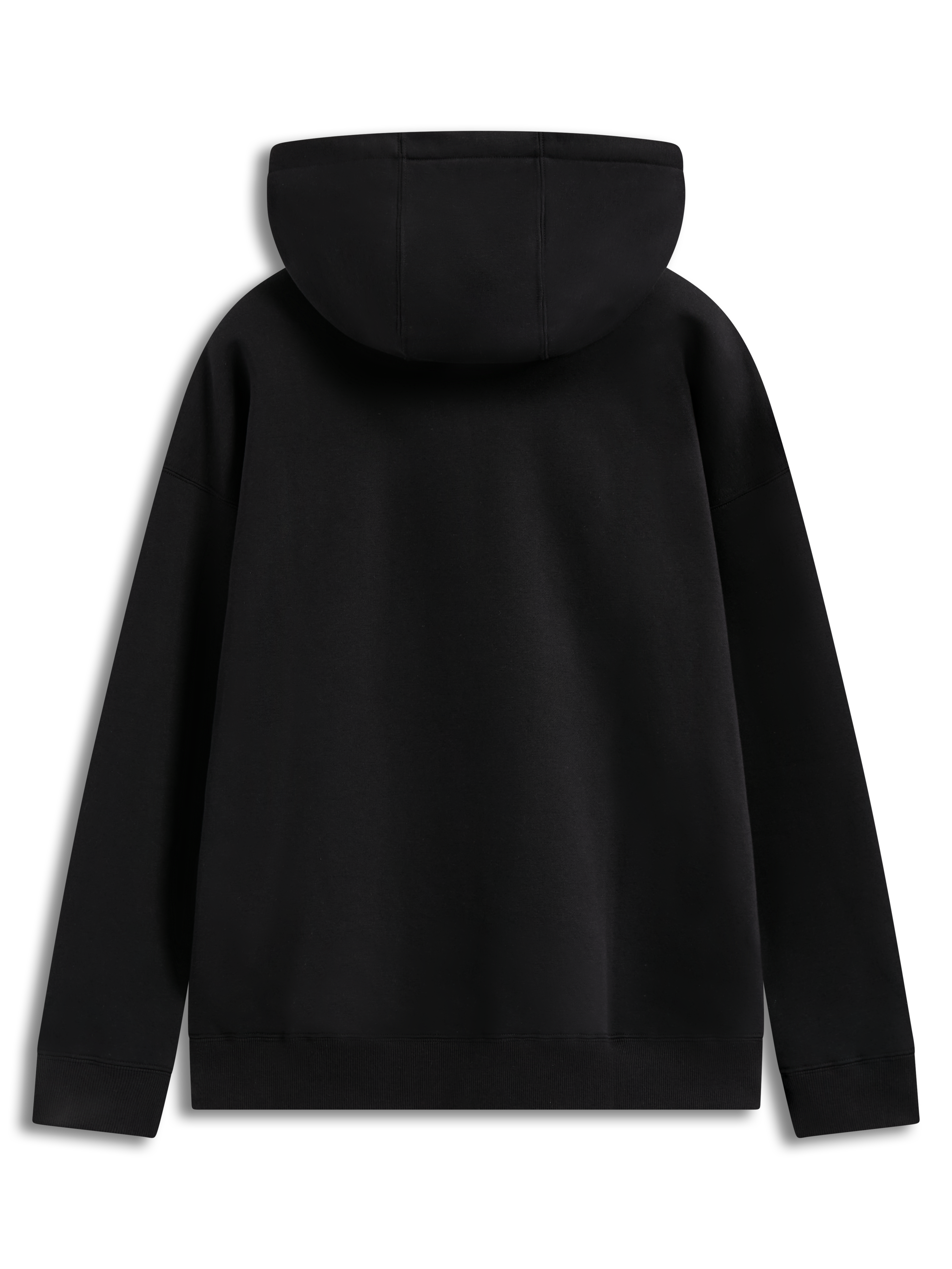 Alpinestars Prelude Oversized Hoodie, schwarzer Sportswear-Fleece-Pullover, Rückansicht mit Kapuze und Rippbündchen.