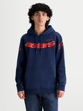 Alpinestars Velocifier Hoodie, Sportswear-Kapuzenpullover für Herren, Marineblau und Rot, mit markantem Astars-Branding auf der Brust und Logos an den Schultern, weiches Baumwollmisch-Fleece mit Kängurutasche und Kapuze mit Kordelzug.