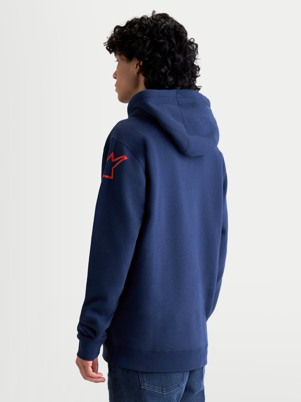 Alpinestars Velocifier Hoodie, Herren-Kapuzenpullover aus Fleece, Navy Blau und Rot, mit rotem Astars-Schulterlogo und selbstgefütterter Kapuze, lässige Motorsport-Sportswear für den Alltag.
