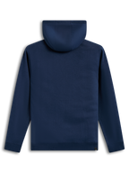Alpinestars Race Wordmark Hoodie, Rückansicht, navyblauer Sportswear-Fleece-Pullover mit gefütterter Kapuze und Rippbündchen.