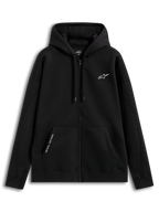 Alpinestars Pioneer Oversized Hoodie, Sportswear-Kapuzenjacke mit Reißverschluss, Schwarz, entspannte Oversized-Passform mit Vislon-Frontreißverschluss, Kängurutasche mit gesticktem „ONE GOAL. ONE VISION.“ Text, selbstgefütterte Kapuze mit Kordelzug und weißem Alpinestars-Logo auf der Brust, Konstruktion aus 80 % Baumwolle und 20 % recyceltem Polyester.