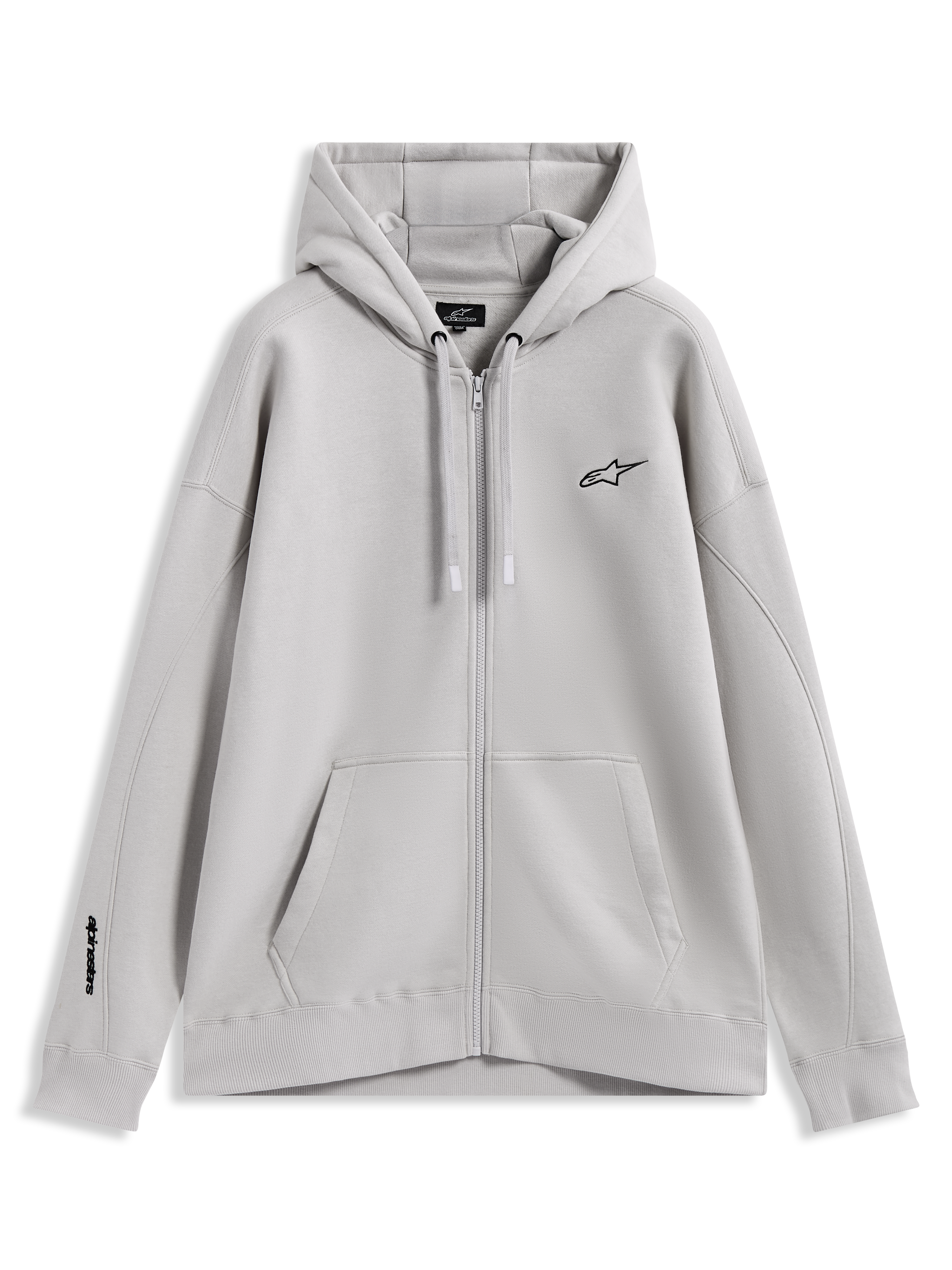 Alpinestars Entity Oversized Hoodie, Zip-up Fleece Sportswear in Sand mit gestickten Logos und Kängurutasche.