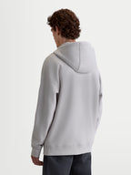 Alpinestars Entity Oversized Hoodie, Men's and Women's Casual Sportswear Zip Fleece, back view on model, Cement Gray, featuring a relaxed oversized fit, drop shoulders, self-lined hood, and ribbed trims.