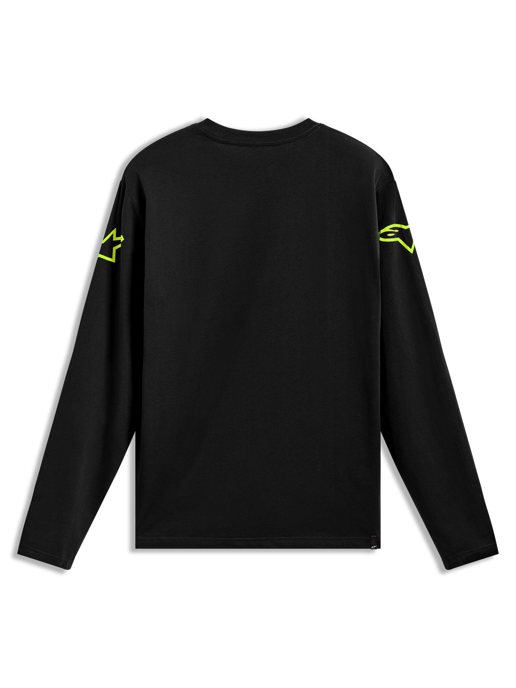 Alpinestars Velocifier CSF Langarm T-Shirt in Schwarz, Rückansicht mit neongelben Astars-Logos an den Schultern.