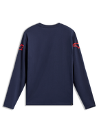Alpinestars Velocifier CSF Long Sleeve Tee, navy blue back view with red shoulder logos, casual cotton blend sportswear.