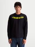 Alpinestars Velocifier CSF Langarm-T-Shirt für Herren, Schwarz mit gelber gebogener Astars-Grafik und Schulterlogos, Motorsport-inspirierte Freizeitkleidung aus Baumwollmischgewebe.