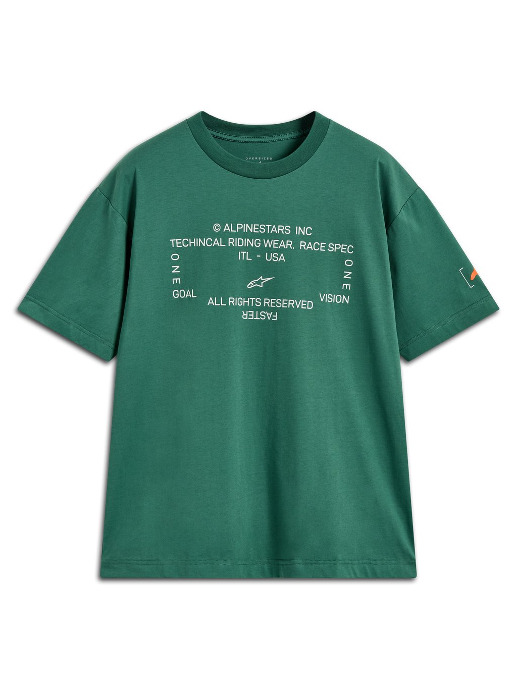 Alpinestars Infinity Oversized CSF T-Shirt, Kurzarm-Sportoberteil in Grün mit weißer Grafik und Astars-Ärmellogo.