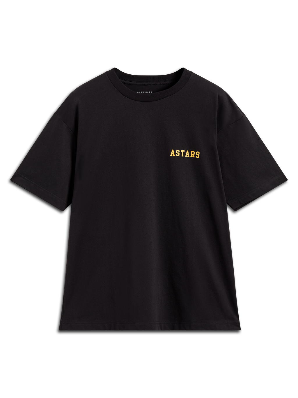 Alpinestars Latitude Oversized CSF T-Shirt, schwarzes Kurzarm-Oberteil mit gelbem Astars-Wortlogo.