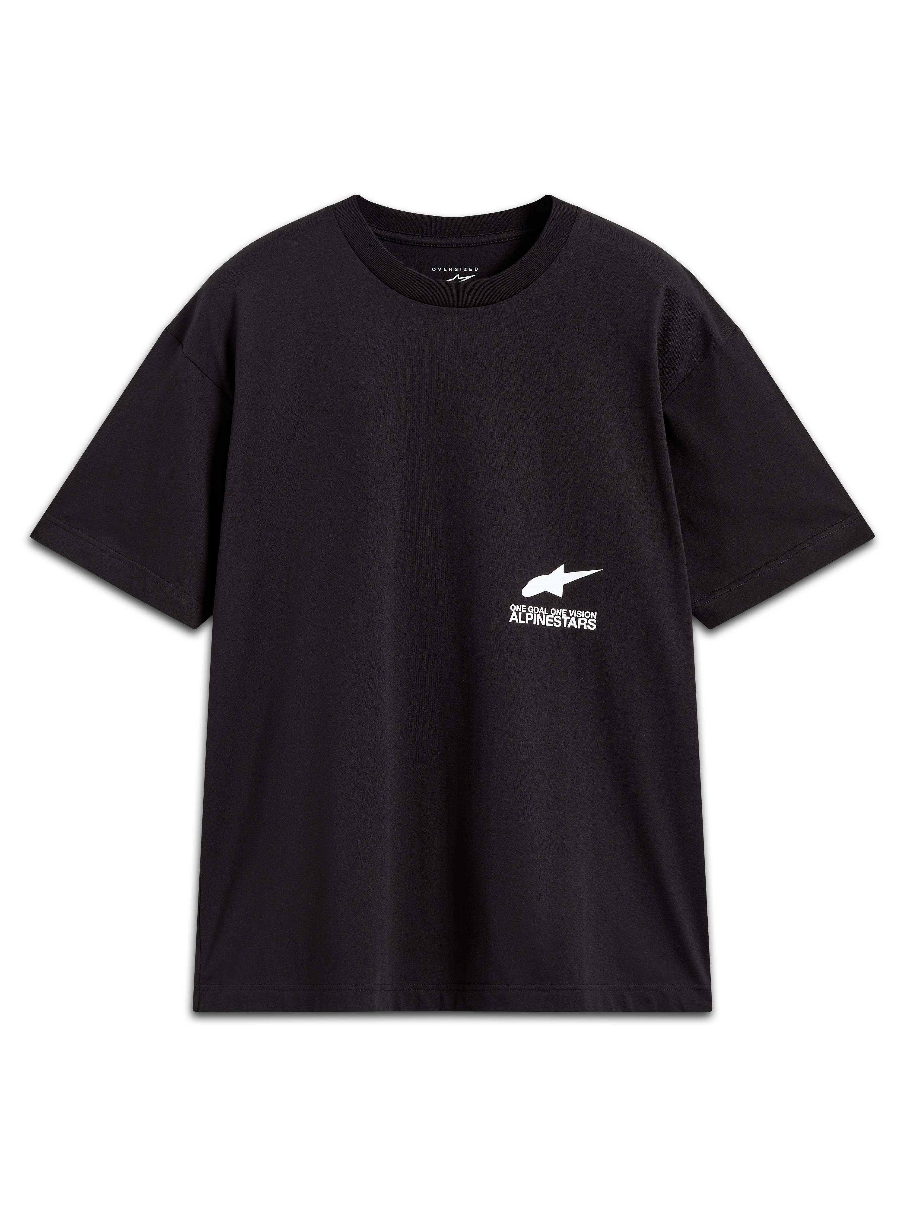 Alpinestars Institute Oversized CSF T-Shirt, Kurzarm-Sportswear, Schwarz, mit weißer Logo-Grafik und Alpinestars-Slogan.