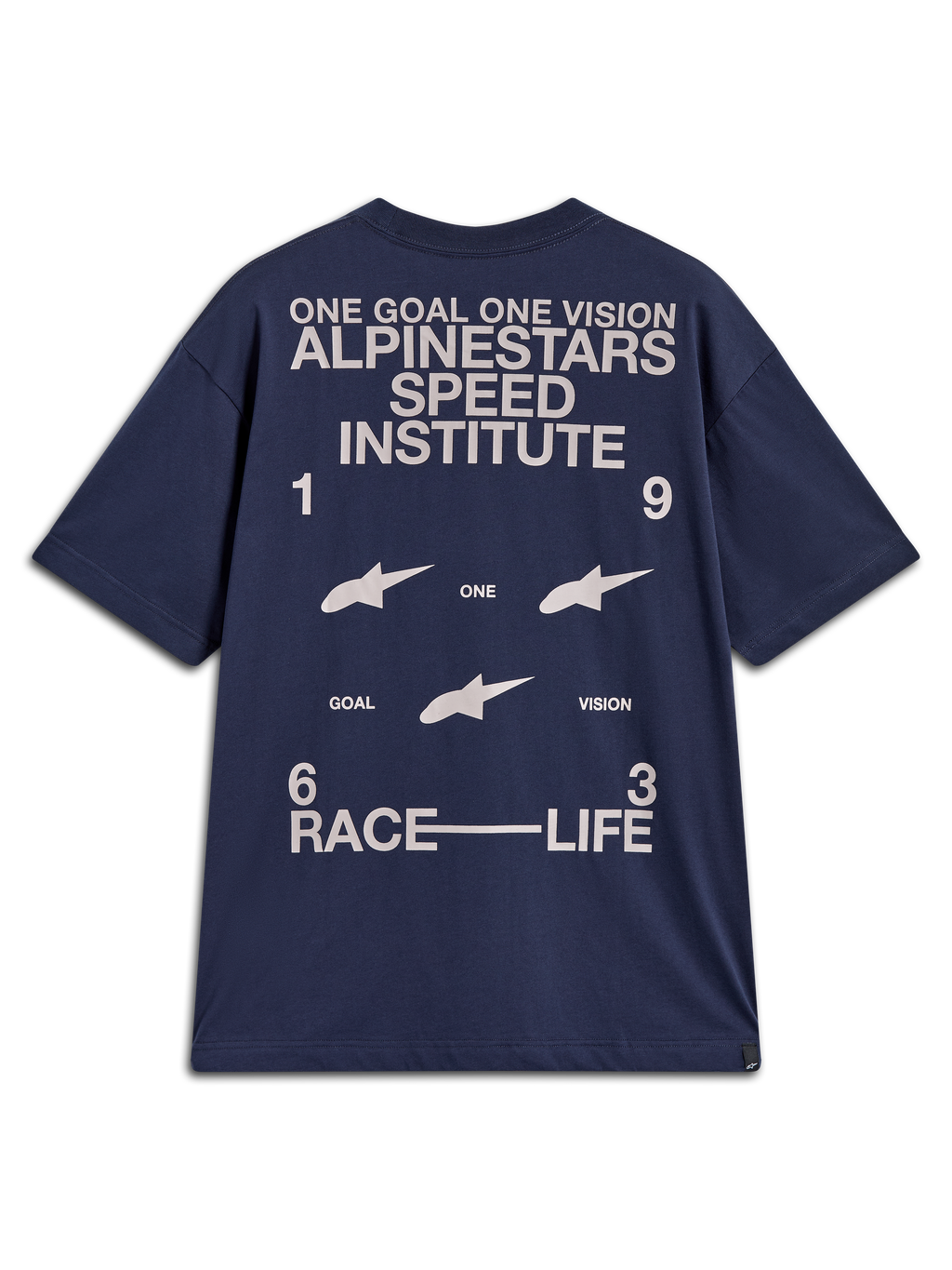 Alpinestars Institute Oversized SS CSF T-Shirt, Kurzarm-T-Shirt in Marineblau mit großer weißer Rennsport-Grafik auf dem Rücken, lässiger Oversized-Schnitt, Motorsport-Streetwear