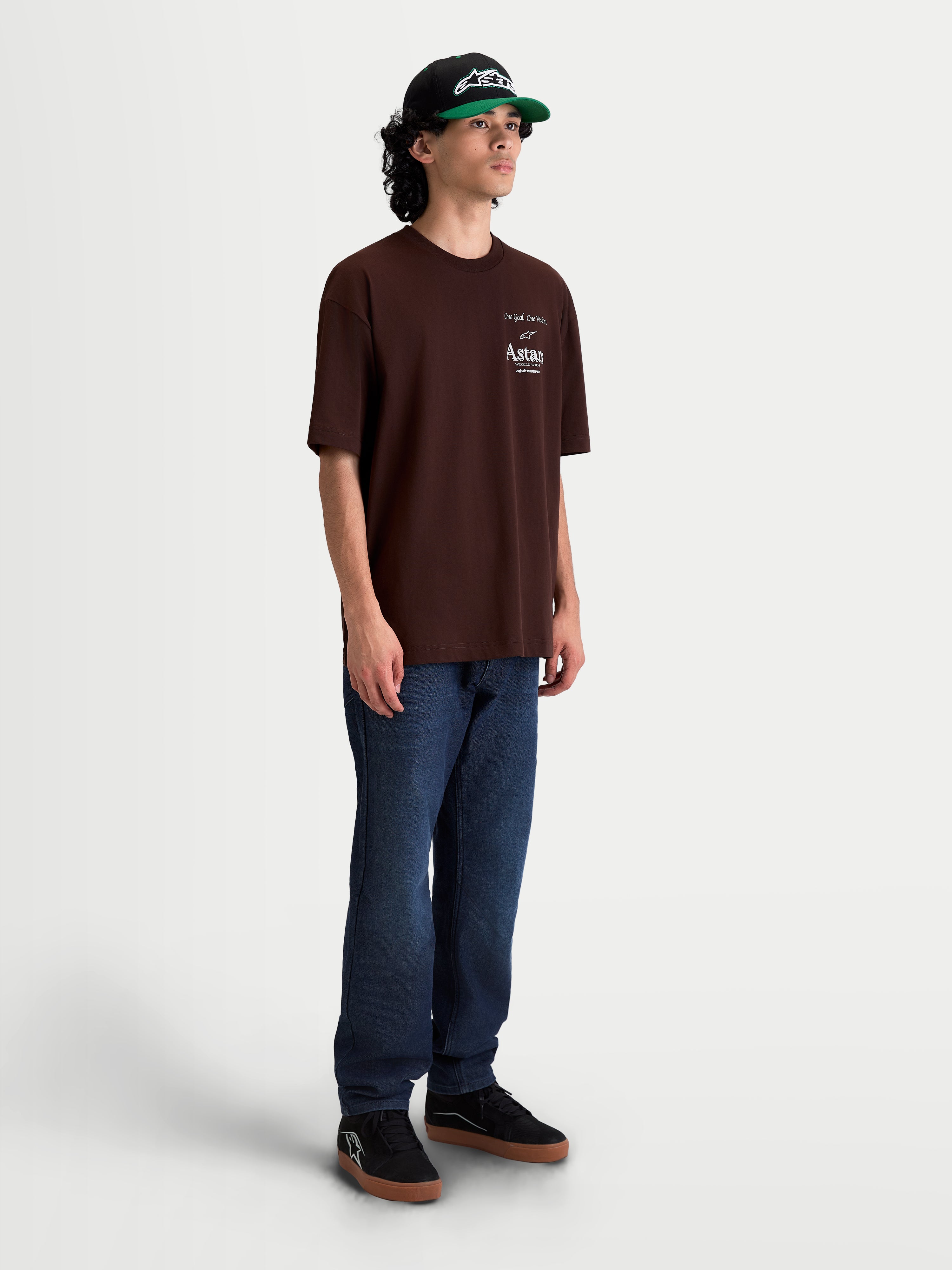 Alpinestars Post Oversized CSF Tee, Short Sleeve Sportswear T-Shirt for Men and Women, Brown, features Astars logo chest graphic, soft-hand print, cotton-poly blend, oversized casual fit.
