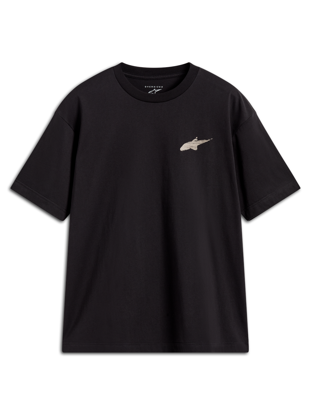 Alpinestars Checkback Oversized CSF T-Shirt, schwarzes Kurzarm-T-Shirt mit beigem Astars-Logo, Motorsport-Streetwear.