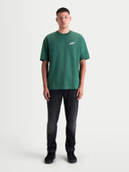 Alpinestars Checkback Oversized CSF T-Shirt, grünes Kurzarm-Sportswear-T-Shirt, lockere Oversized-Passform für Herren mit kleinem Astars-Logo auf der Brust, Bekleidung im lässigen Motorsport-Stil.