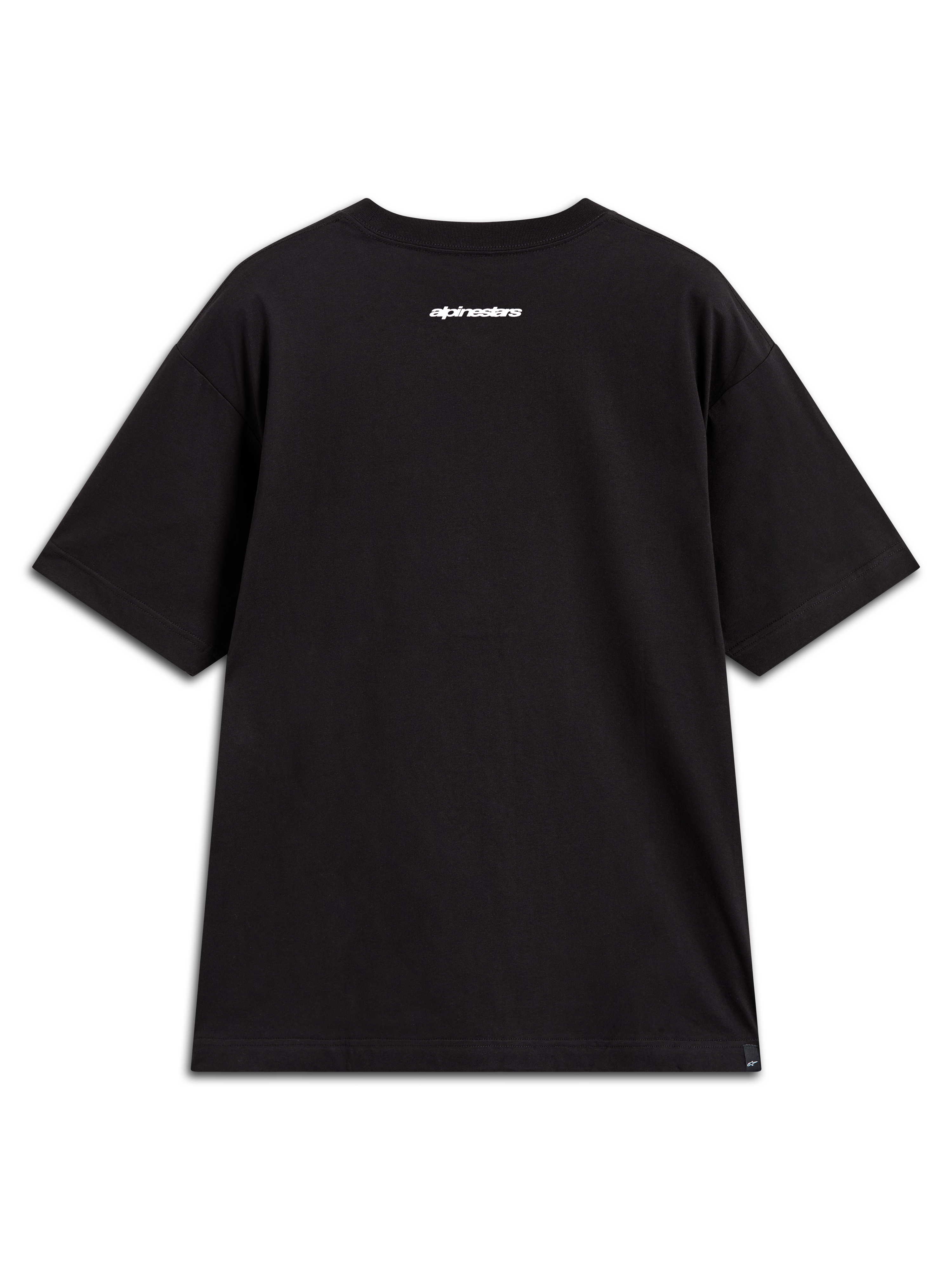 Alpinestars Mandate Oversized CSF T-Shirt, Kurzarm, Schwarz, weiße Wort-Grafik auf dem oberen Rücken