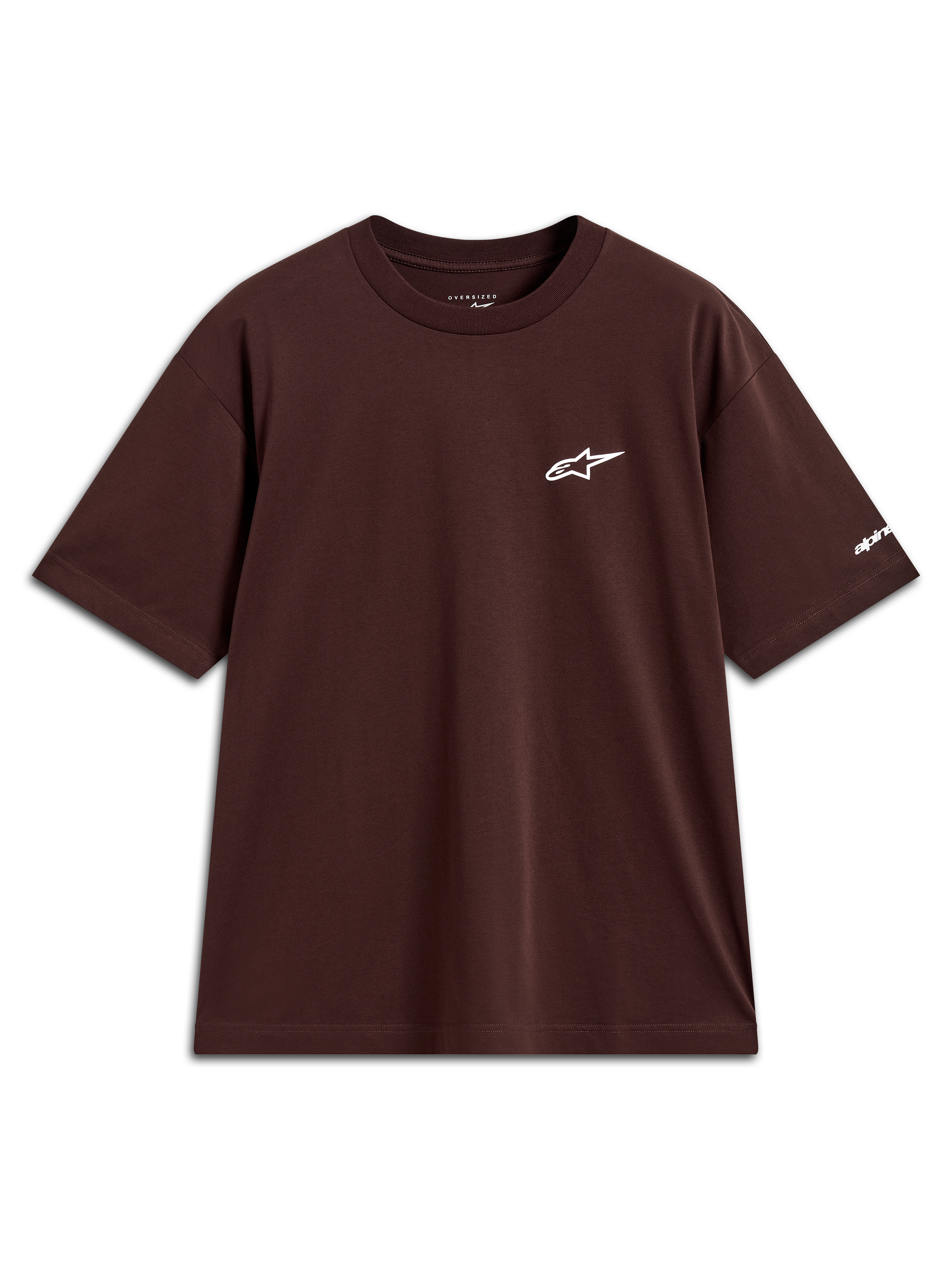 Alpinestars Mandate Oversized CSF Tee, brown short-sleeve sportswear t-shirt with a white Astars chest logo puff print.
