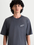 Alpinestars Mandate Oversized CSF Tee, Men's Short Sleeve Sportswear T-shirt in Charcoal Gray, featuring a relaxed oversized fit and a white puff-print Astars logo on the chest, premium casual lifestyle apparel.