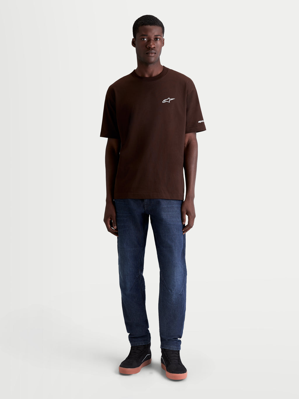 Alpinestars Mandate Oversized CSF Tee, Men's Short Sleeve Sportswear T-Shirt, Brown with White Puff-Print Astars Logo, Relaxed Oversized Fit, Cotton-Poly Blend, Casual Lifestyle Apparel.