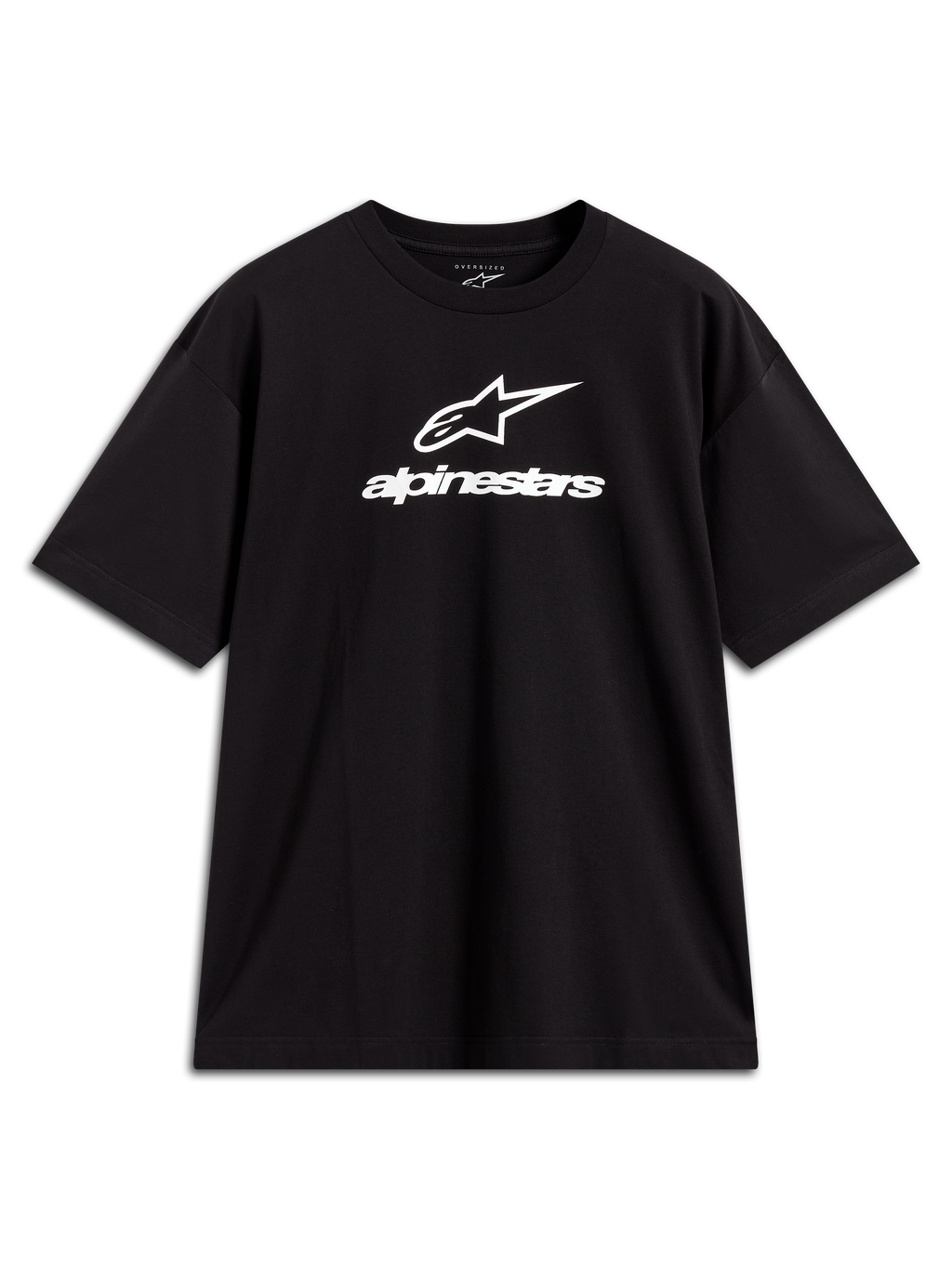 Alpinestars Prelude Oversized CSF T-Shirt, schwarzes Kurzarm-T-Shirt mit weißem Astars-Brustlogo, lässige Motorsport-Streetwear