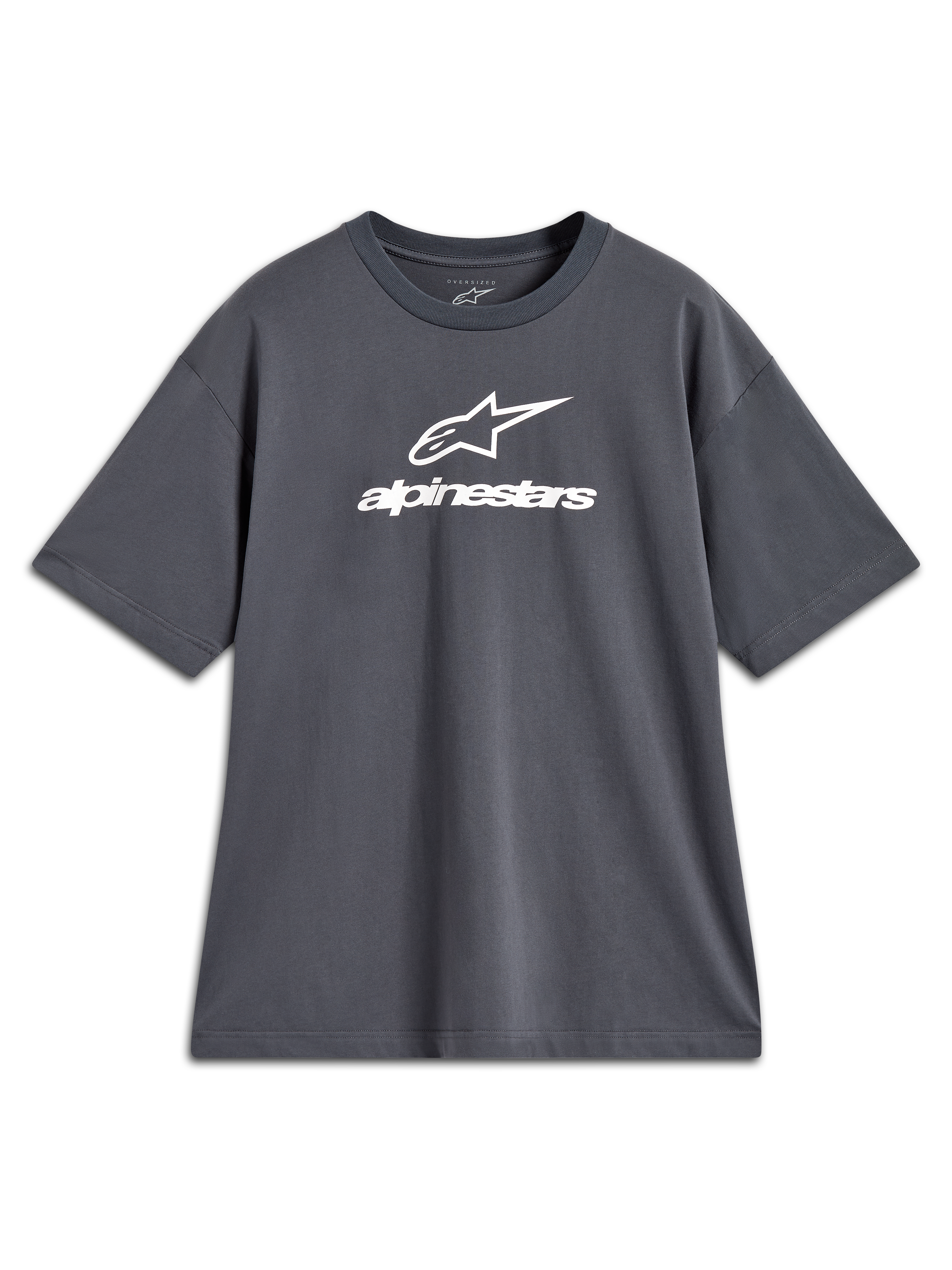 Alpinestars Prelude Oversized CSF T-Shirt, Kurzarm, Anthrazitgrau, weißes Frontlogo, lässige Motorsport-Streetwear