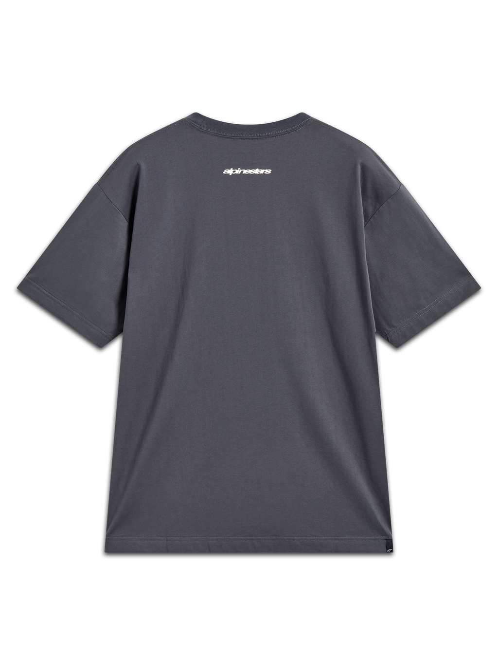 Alpinestars Prelude Oversized CSF Tee, Kurzarm-T-Shirt in Grau, weißes Alpinestars-Wortlogo auf der Rückseite, bequeme Oversized-Passform, Motorsport-Sportbekleidung