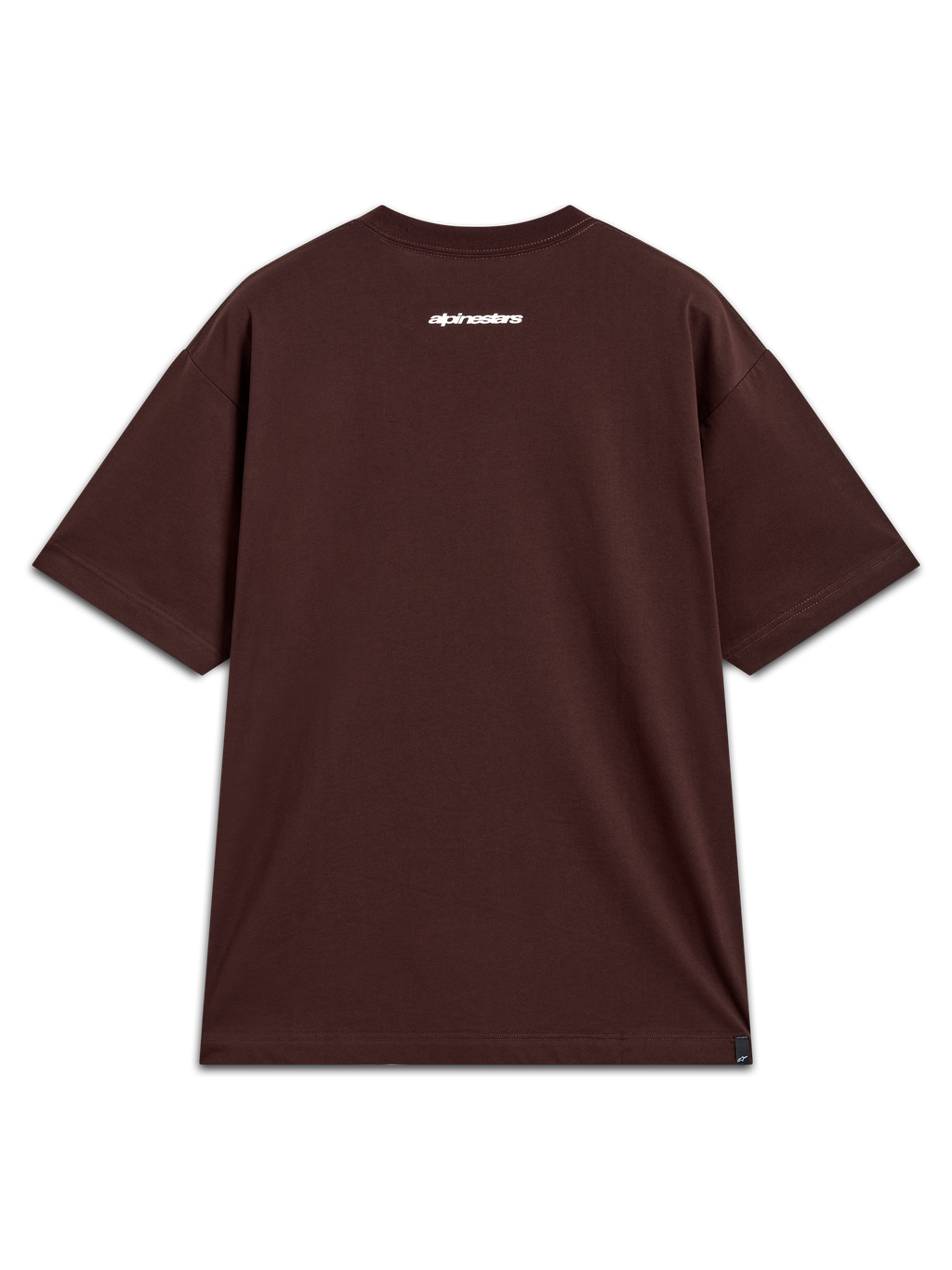 Alpinestars Prelude Oversized CSF T-Shirt, Rückansicht, Braun mit weißem Alpinestars-Logo im Nacken, Kurzarm, lässige Sportswear.