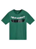 Alpinestars Singular CSF T-Shirt, Kurzarm-T-Shirt, Grün, weißes Logo-Wortmarke und schwarzes Grafikband, Sport-Lifestyle-Mode.