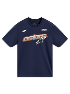 Alpinestars Cypress CSF T-Shirt, Kurzarm-Oberteil in Marineblau mit Astars-Grafik in Mesh-Optik und Alpinestars Protects Motto, lässige Motorsport-Sportswear