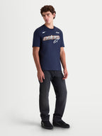 Alpinestars Cypress CSF T-Shirt, Kurzarm-Sportswear-T-Shirt, Navyblau, mit Astars-Word-Grafik und Mesh-Füllung auf der Vorderseite, weiße und orangefarbene Akzente, hochwertiger Baumwoll-Polyester-Mix für hohen Alltagskomfort.
