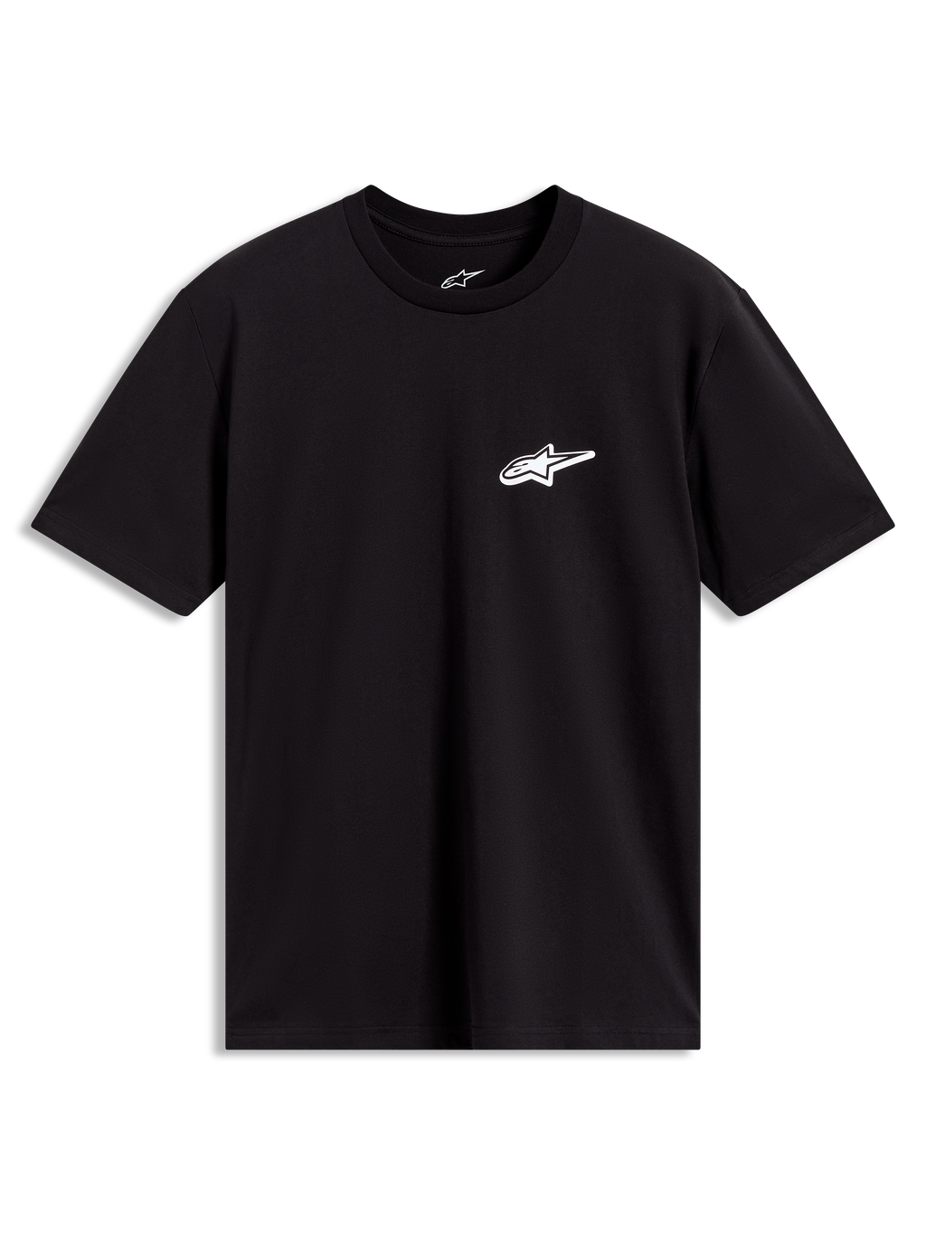 Alpinestars Meteor CSF T-Shirt, Kurzarm-T-Shirt in Schwarz mit weißem Brustlogo, lässige Motorsport-Sportswear.