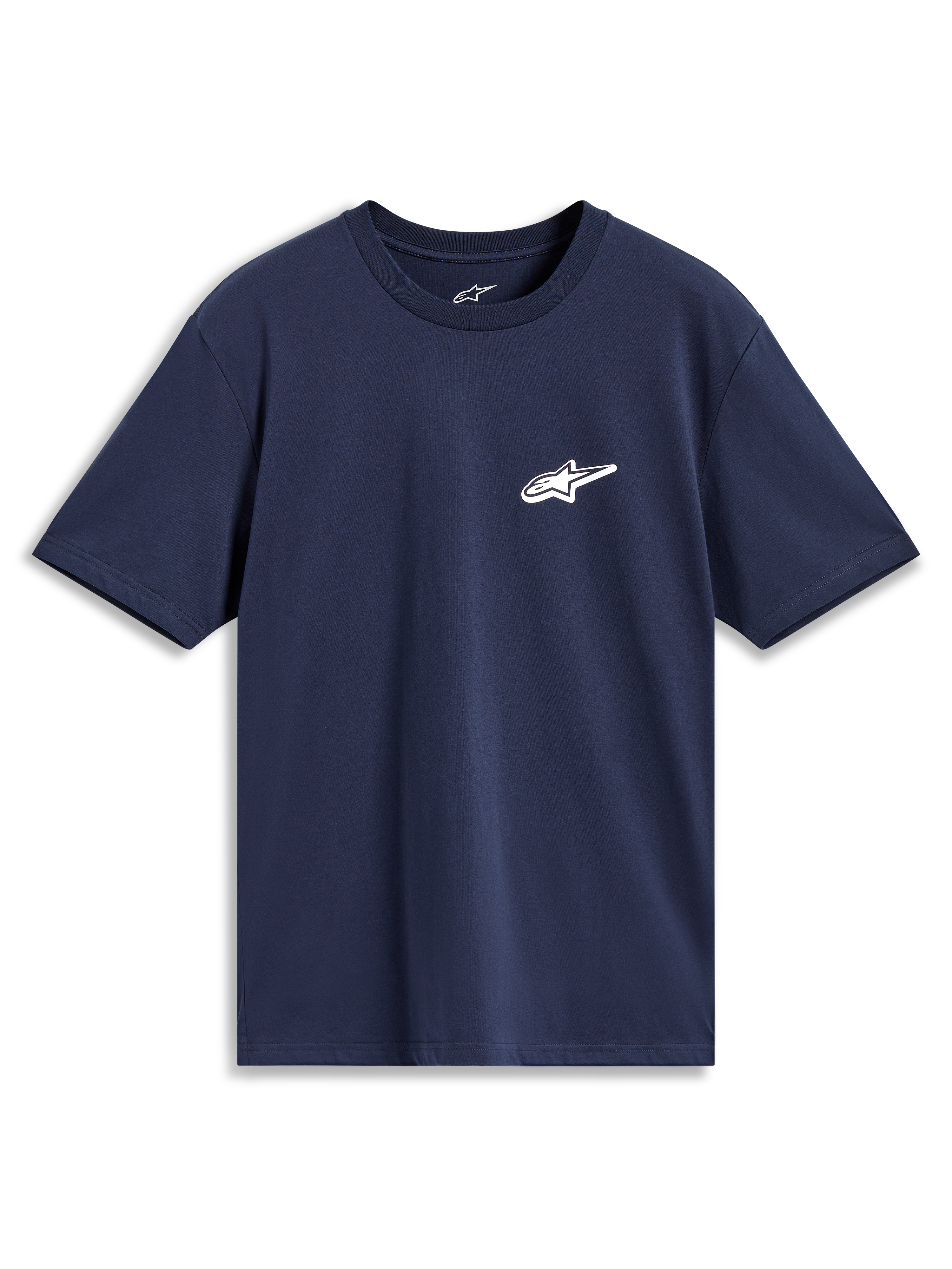 Alpinestars Meteor CSF Kurzarm-T-Shirt in Blau mit kleinem weißen Astars-Logo auf der Brust, lässige Sportbekleidung