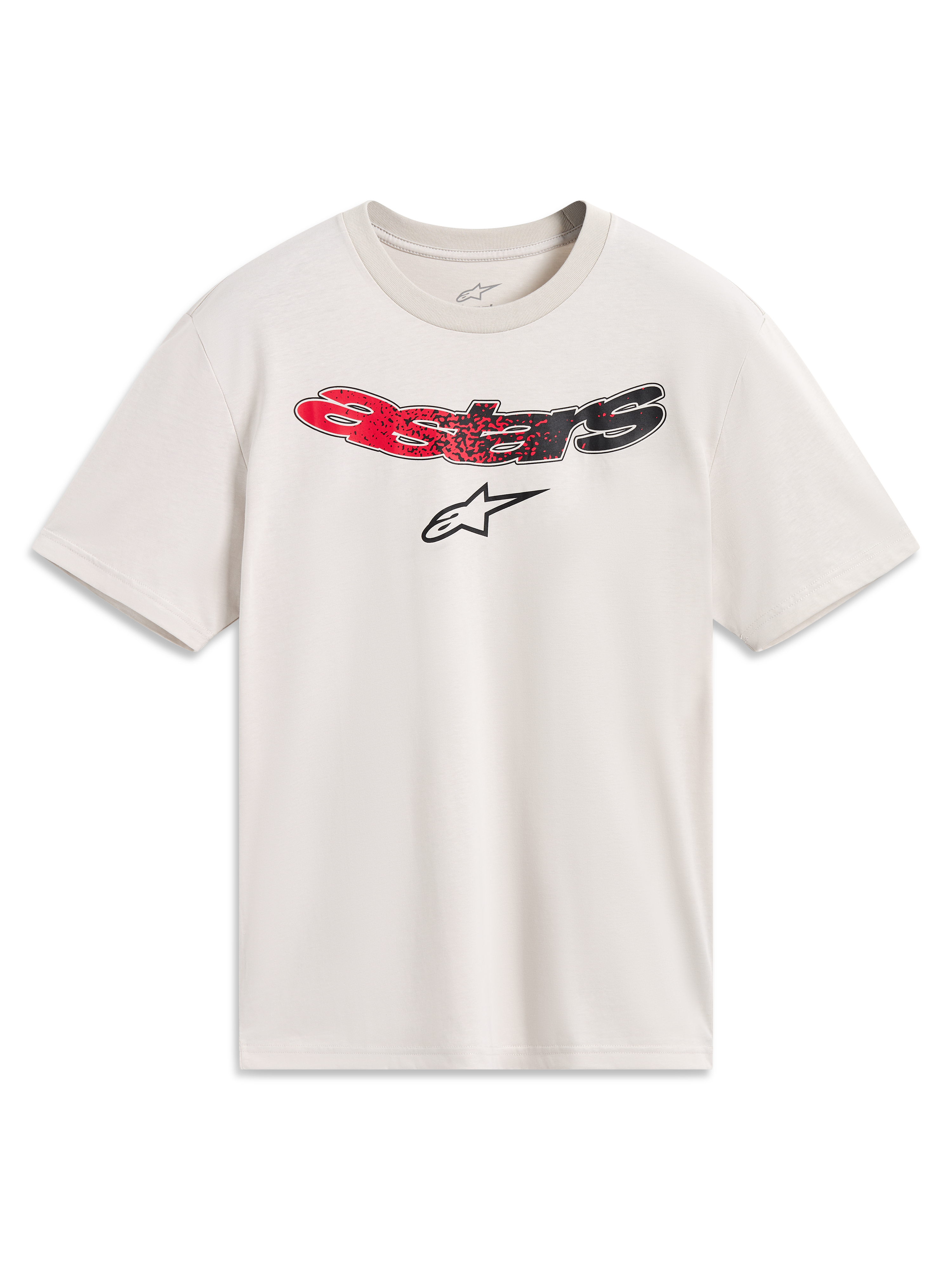 Alpinestars Elliptogrit CSF T-Shirt, Kurzarm-Sportbekleidung, Sand mit rot-schwarzem Astars-Logo-Farbverlauf.