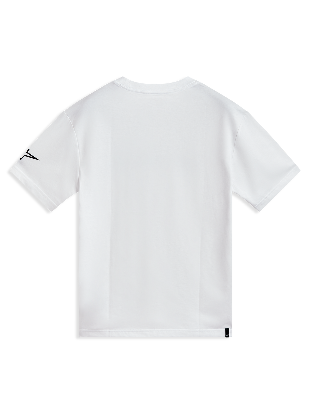 Alpinestars P1 CSF Kurzarm-T-Shirt, Sportswear, Weiß, weiche Baumwollmischung, Rückansicht mit schwarzem Ärmellogo und Etikett