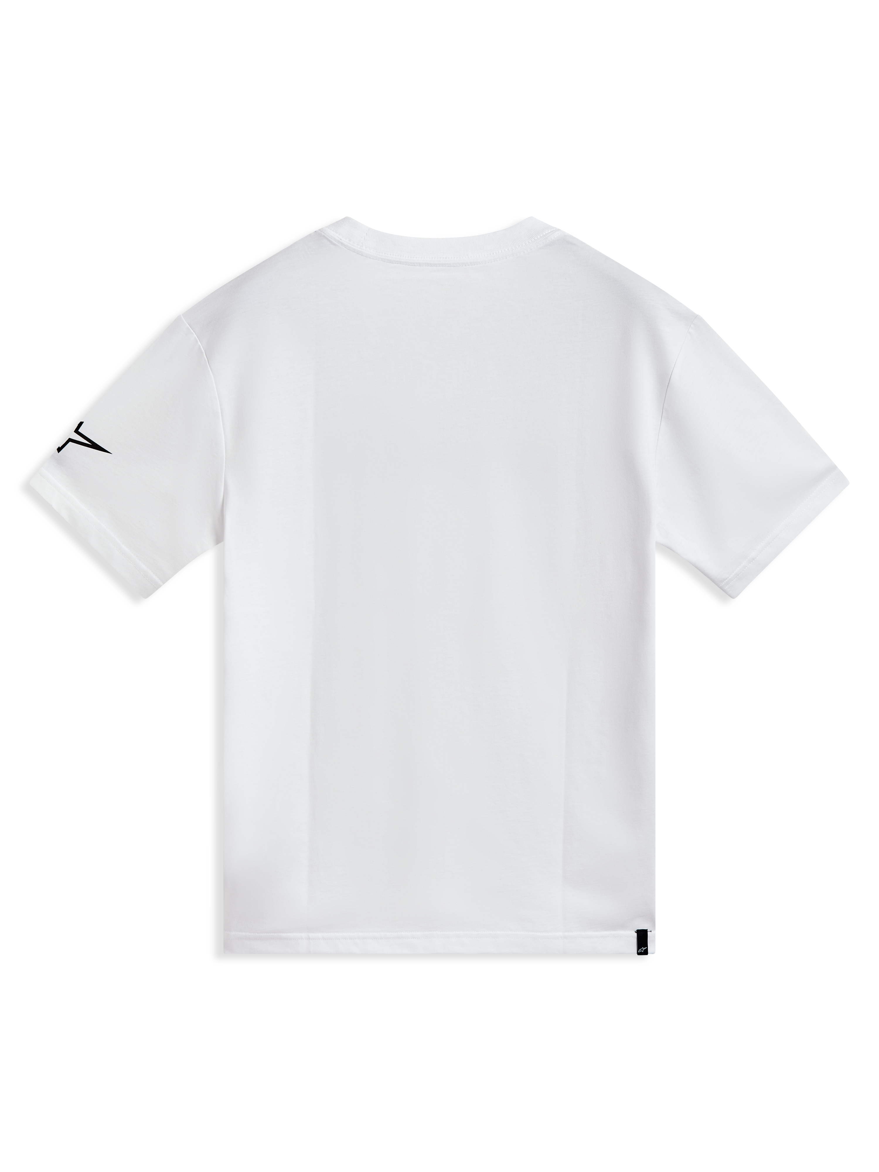 Alpinestars P1 CSF Kurzarm-T-Shirt, Sportswear, Weiß, weiche Baumwollmischung, Rückansicht mit schwarzem Ärmellogo und Etikett
