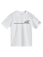 Alpinestars P1 CSF Kurzarm-T-Shirt, Weiß, mit rotem Rennstreifen und schwarzen Logo-Grafiken, lässige Sportswear