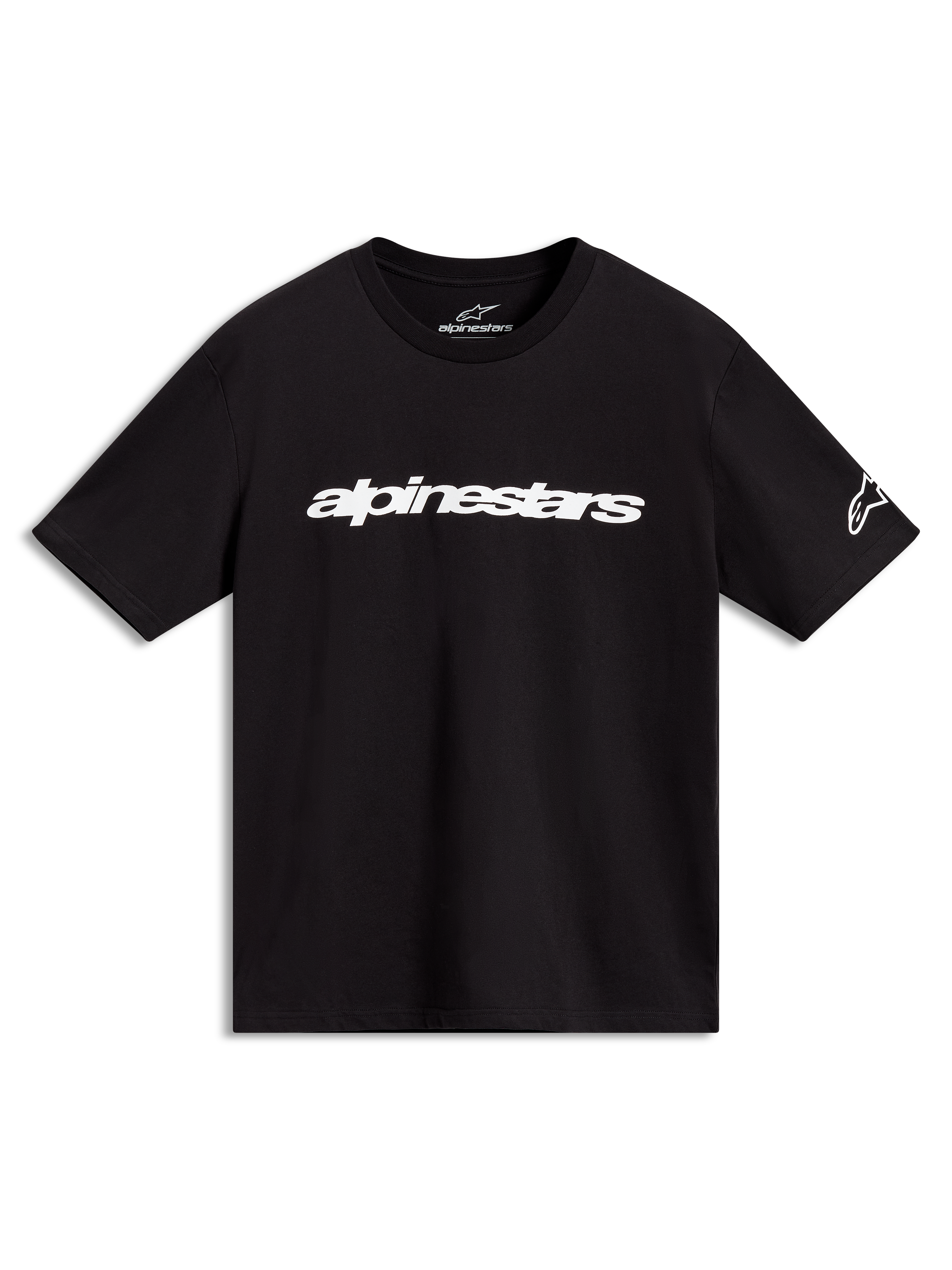 Alpinestars Race Wordmark CSF T-Shirt, Kurzarm-T-Shirt, Schwarz, weißes Brustlogo und Ärmel-Branding, Motorsport-Streetwear