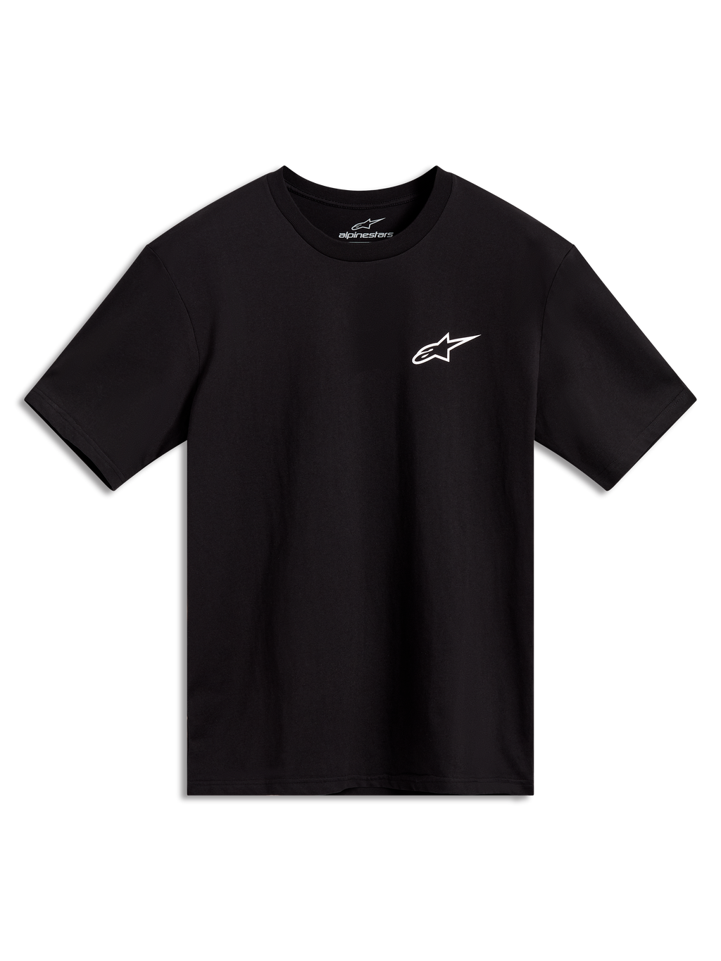 Alpinestars Combo Back CSF Kurzarm-T-Shirt, schwarzes Sportswear-Oberteil mit kleinem weißem Astars-Logo auf der Brust, lässige Motorsport-Streetwear
