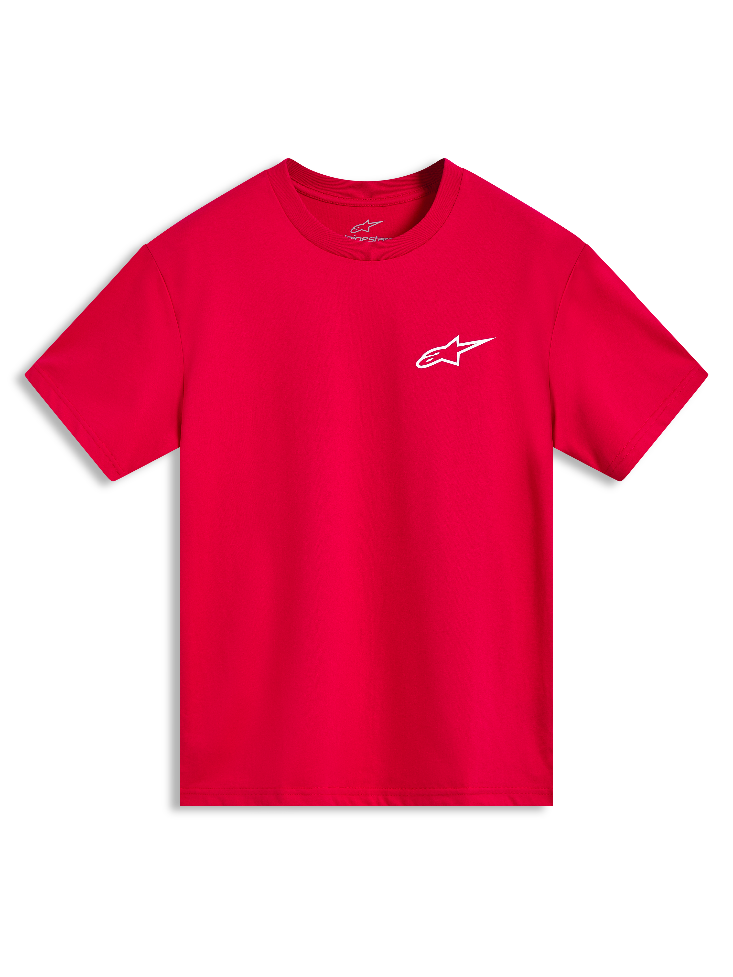 Alpinestars Combo Back CSF T-Shirt, rotes Kurzarm-Motorsport-T-Shirt mit weißem Astars-Logo auf der Brust.