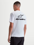Alpinestars Combo Back CSF T-Shirt, Kurzarm-Sportswear-T-Shirt für Herren, Weiß mit großer schwarzer Astars-Logo-Grafik auf dem Rücken, Rückansicht am Model.