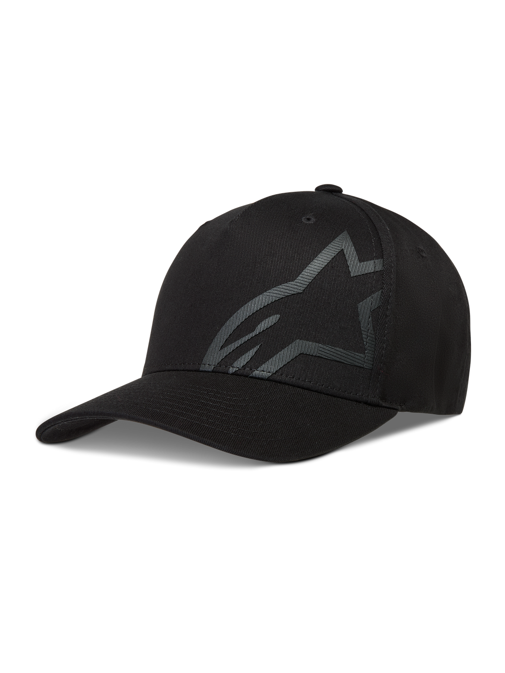 Alpinestars Maze Kappe, Sportswear-Baseballkappe, Schwarz, Twill mit strukturiertem Astars-Logo, Schirm und Flex-Rückseite