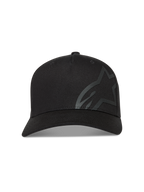 Alpinestars Maze Kappe, Sportswear-Kappe, Schwarz, Twill-Material, gebogener Schirm und großes strukturiertes Astars-Logo.