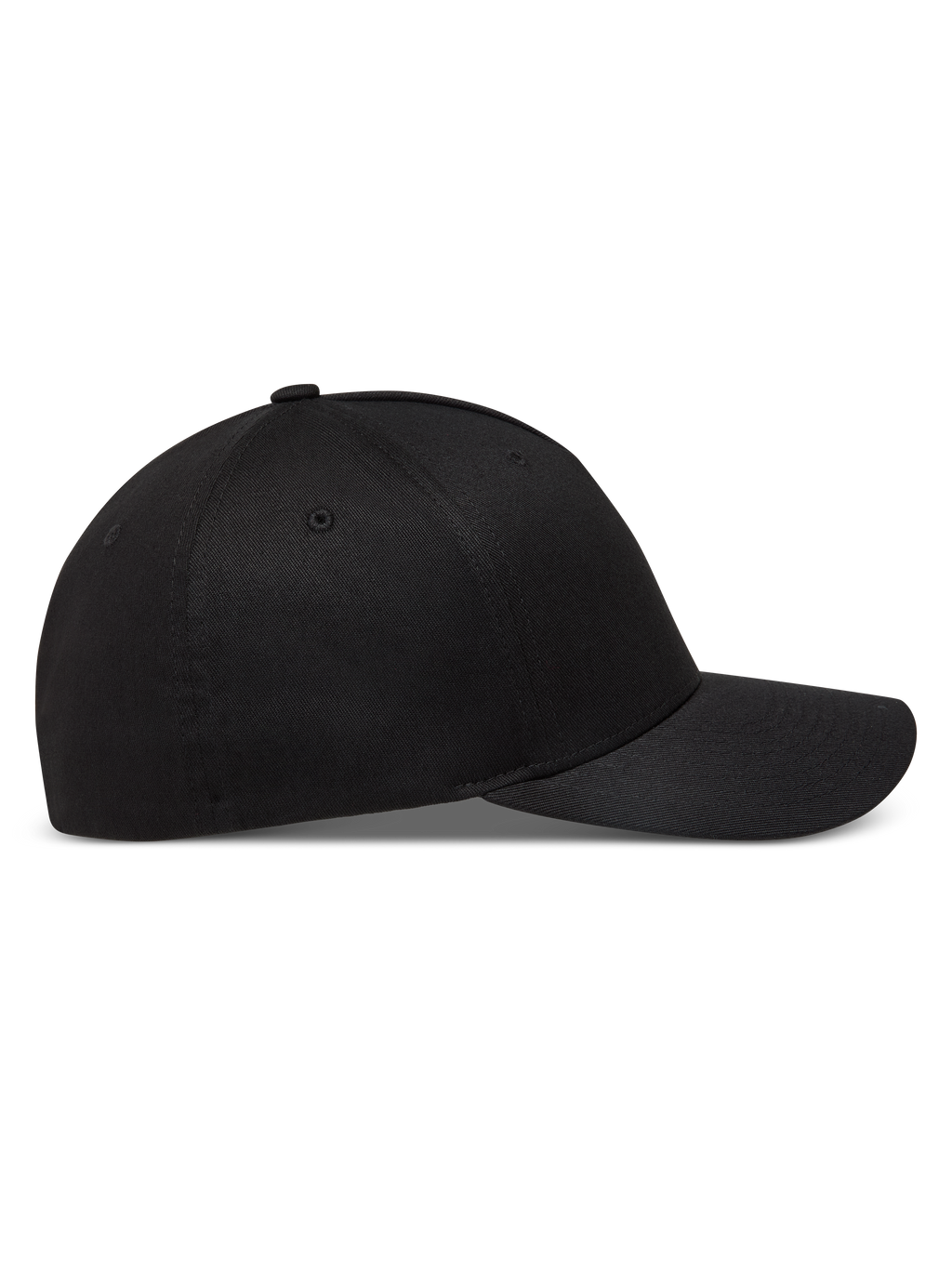 Alpinestars Maze Kappe, schwarze Baseballkappe mit gebogenem Schirm und strukturierter Krone, Twill-Stoff, Seitenansicht.