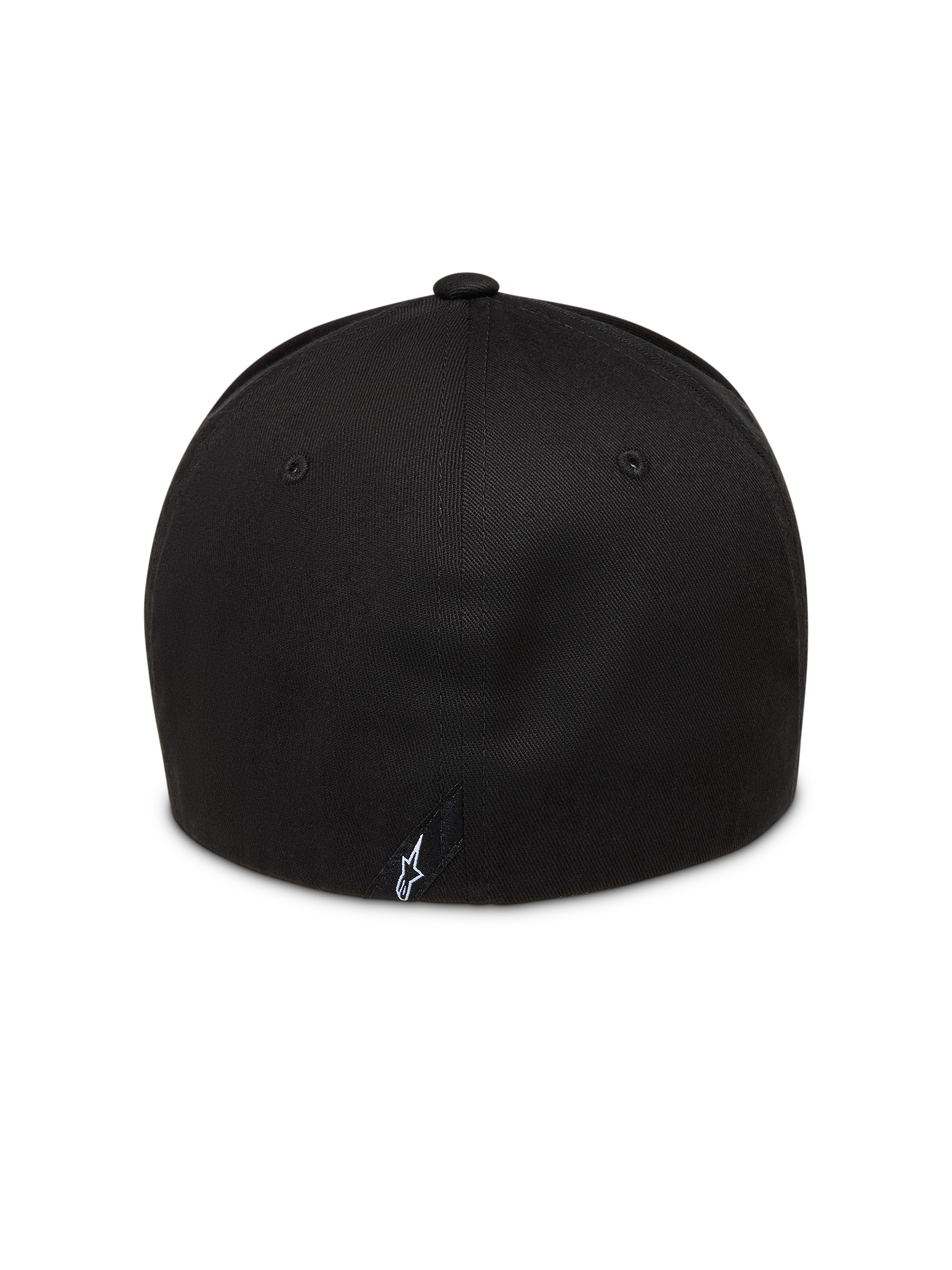 Alpinestars Maze Kappe, schwarze Flex-Back-Cap aus Twill für Sportswear, mit strukturierter Krone und Logo-Detail hinten.